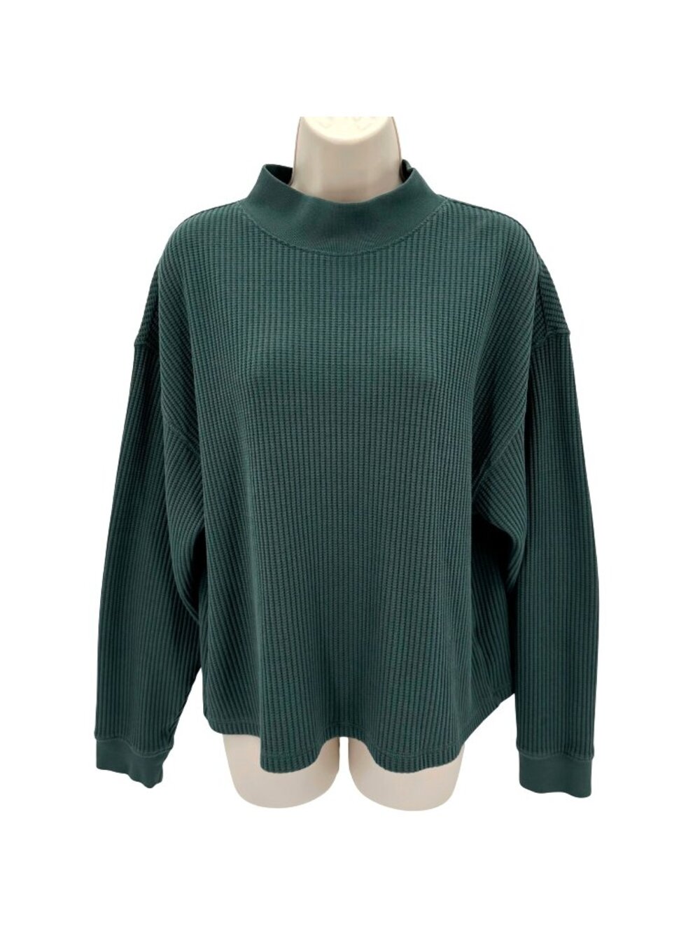 Gap Womens Green Waffle Knit Mock Neck Long Sleeve Crop Top Large